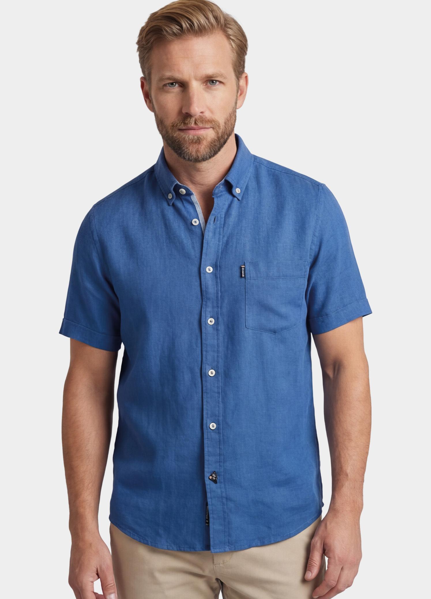 Giordano overhemd korte mouw heren Blauw League Short Sleeve Button Do 616009/63