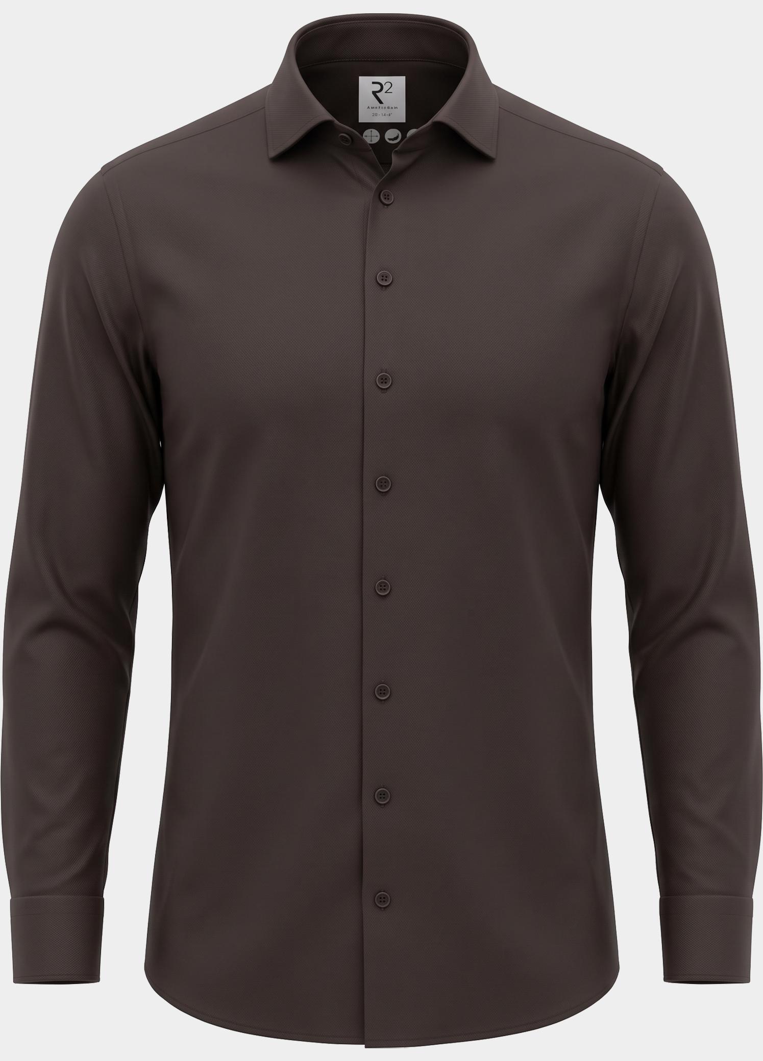 R2 Amsterdam Overhemd heren Bruin Knitted dobby shirt 134.WSP.009/041