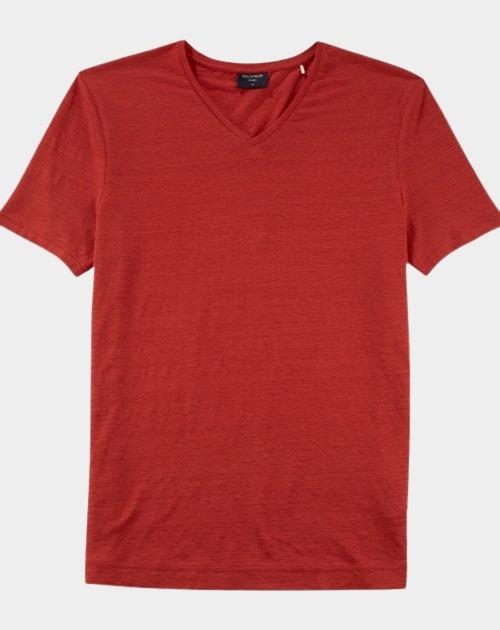 Olymp T-shirt korte mouw Rood Linen V-Neck T-Shirt 561552/34