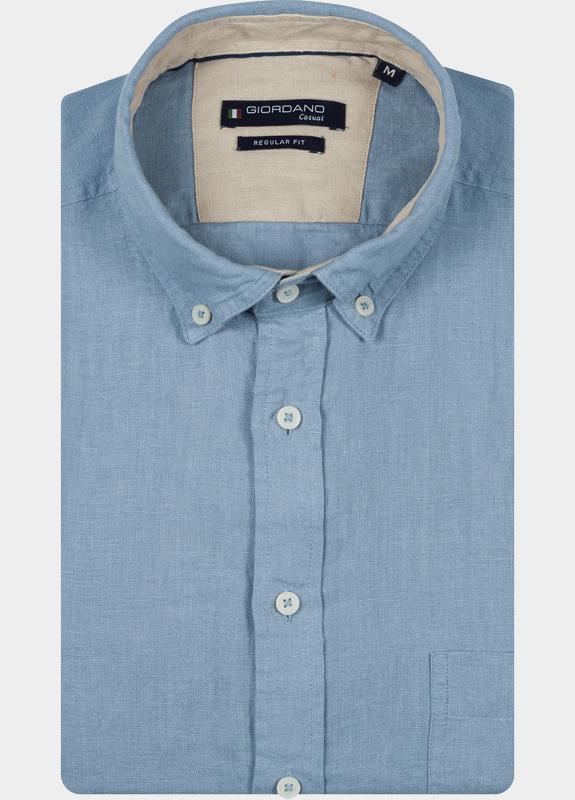 Giordano overhemd korte mouw heren Blauw League Short Sleeve Button Do 616009/64