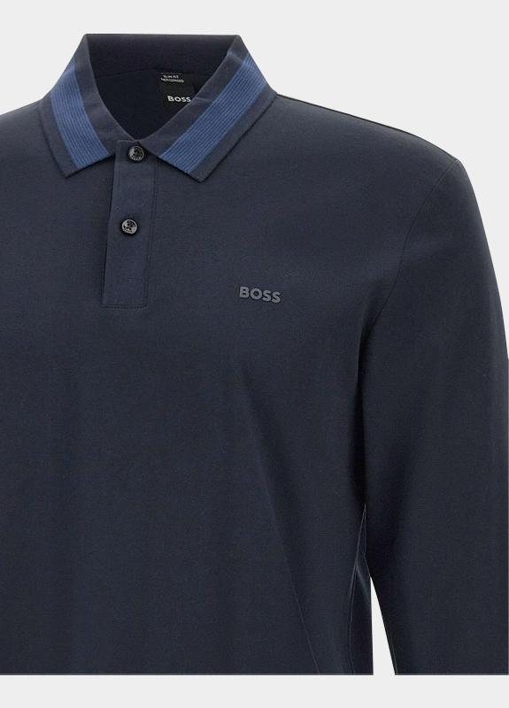 BOSS Black Polo lange mouw Blauw H-Pleins 200 10273705 01 50549257/405