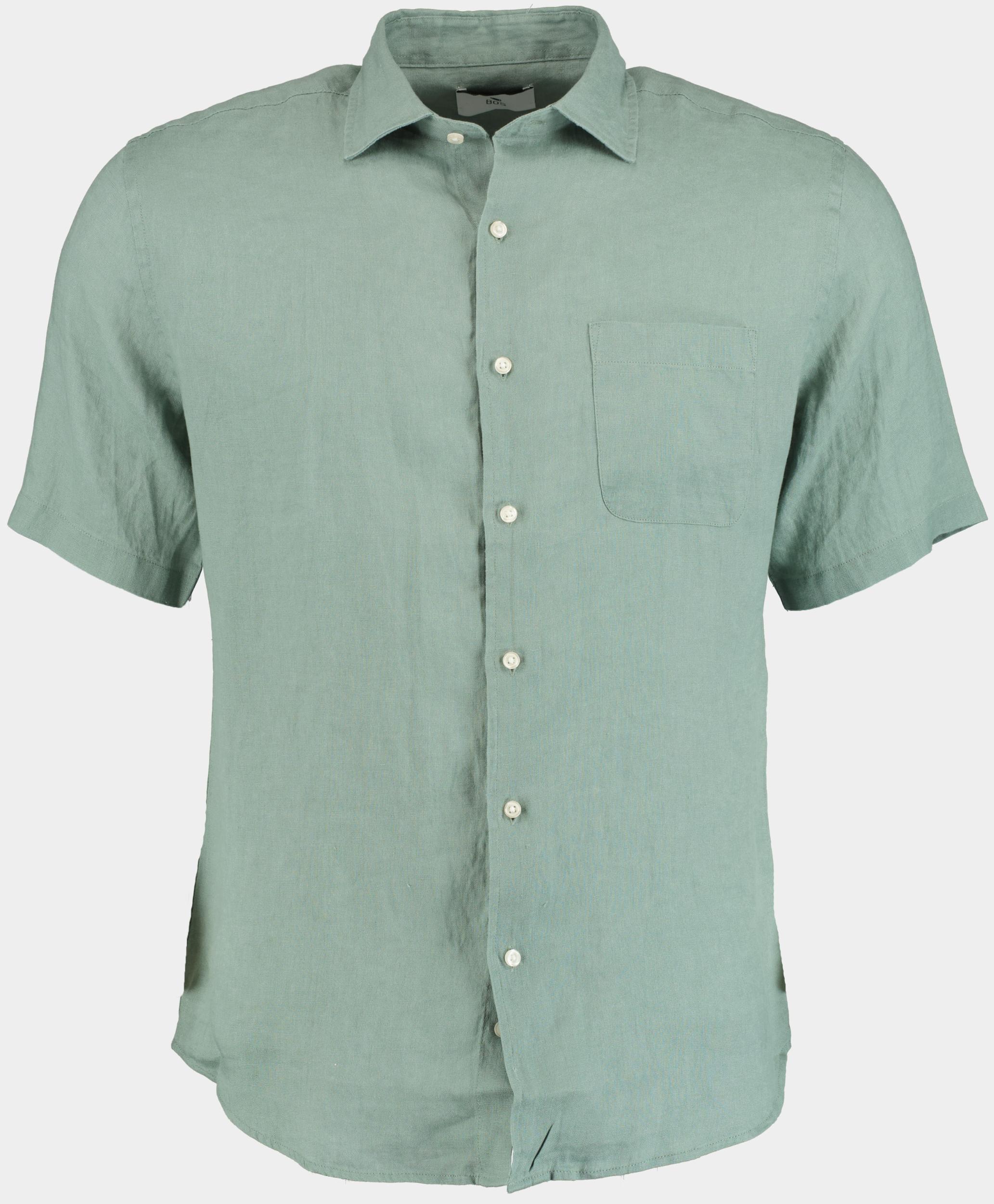 Bos Casual hemd korte mouw Groen Linnen shirt KM 42570011J/318 Olive