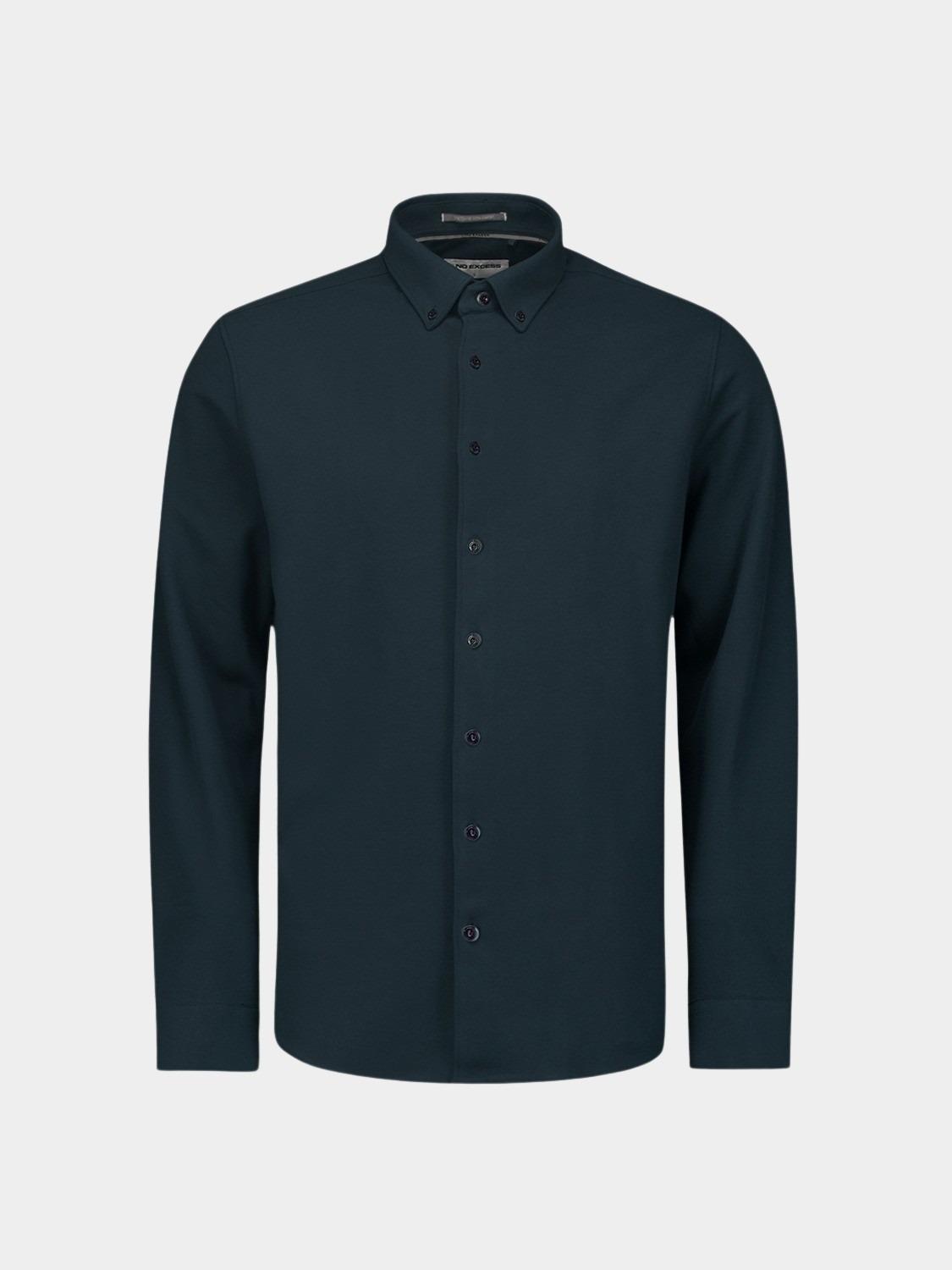 No Excess Casual hemd lange mouw Blauw Shirt Jersey Pique Stretch N4186/078