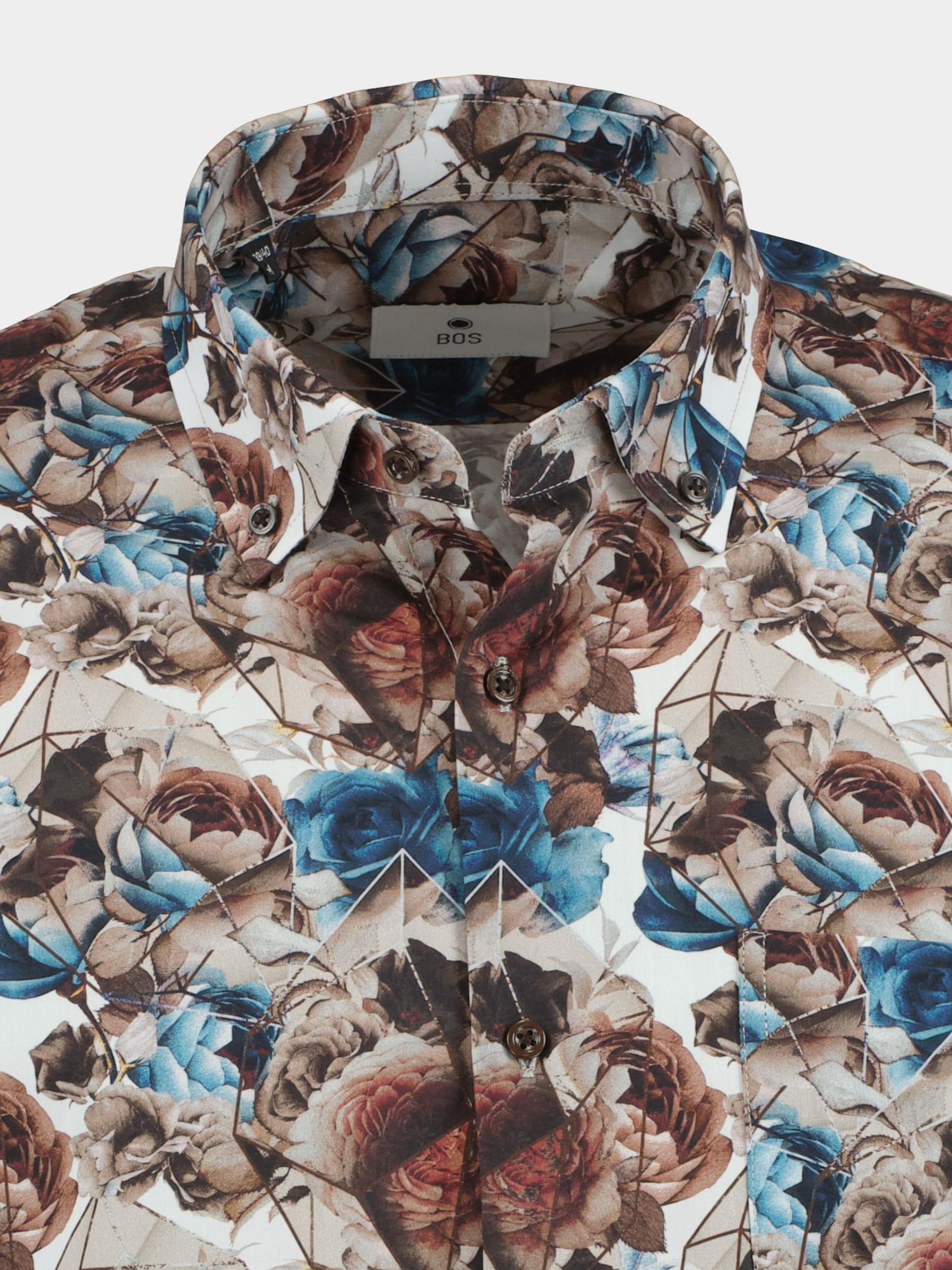 Bos Casual hemd lange mouw Bruin Big brown flowers 21642/V01