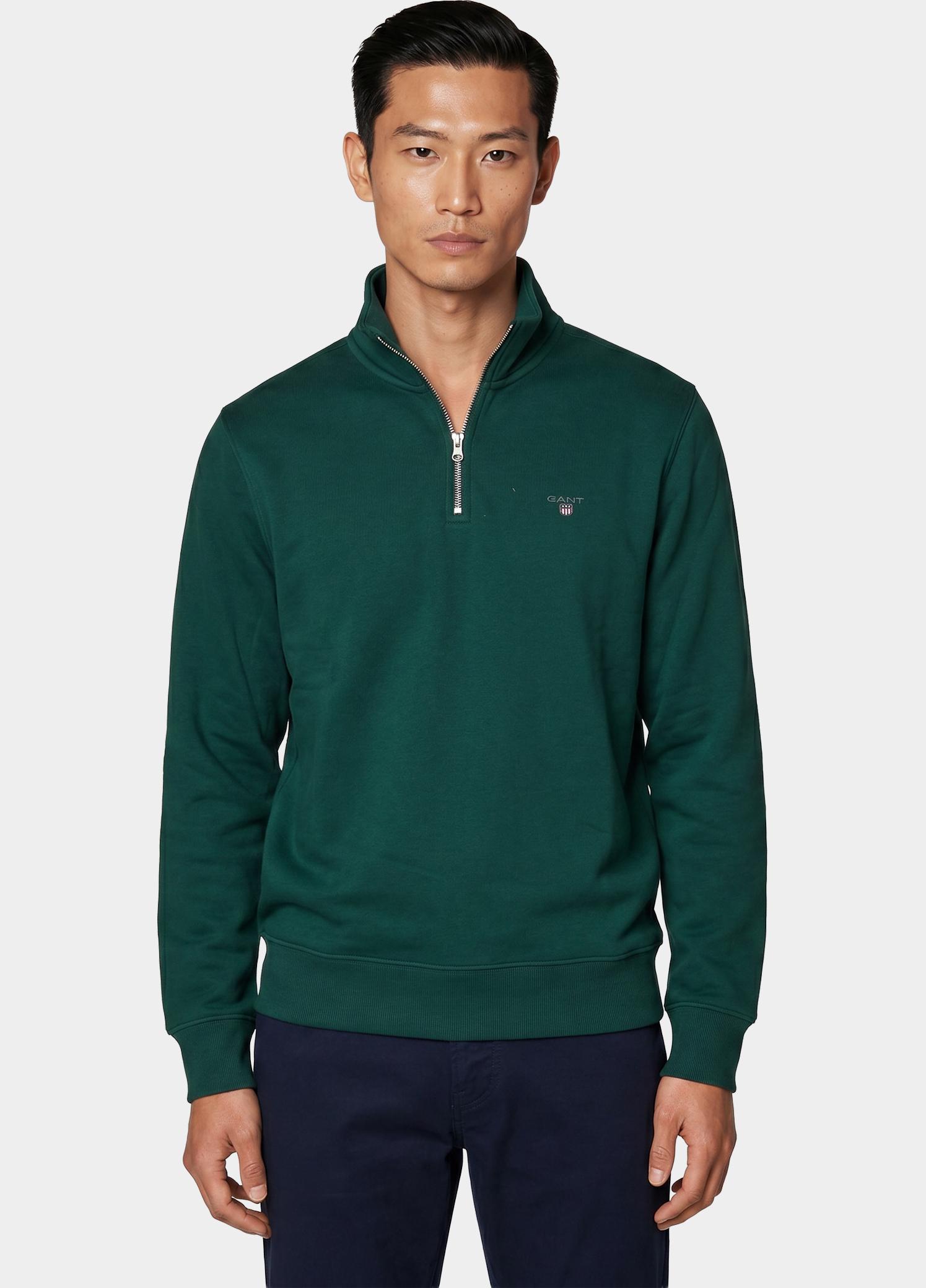Gant half zip sweater heren Groen Shield sweatshirt met korte r 2008005/373