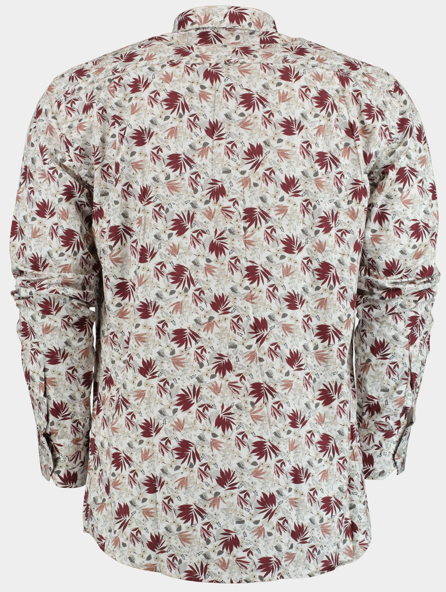 Bos Casual hemd lange mouw Rood Dark red leaves 28214/V05