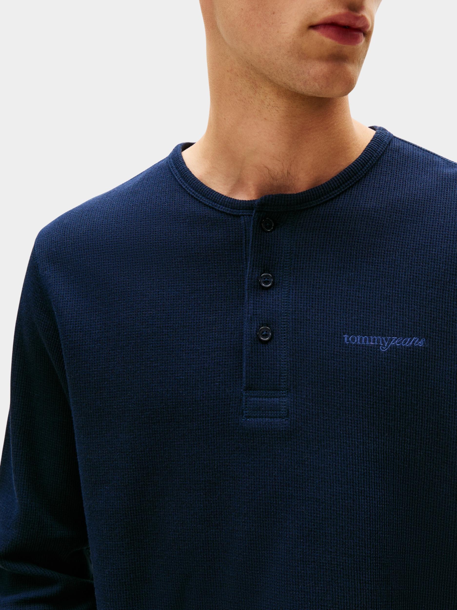 Tommy Jeans Polo lange mouw Blauw TJM SLIM WAFFLE SCRIPT HENLEY DM0DM21812/C1G