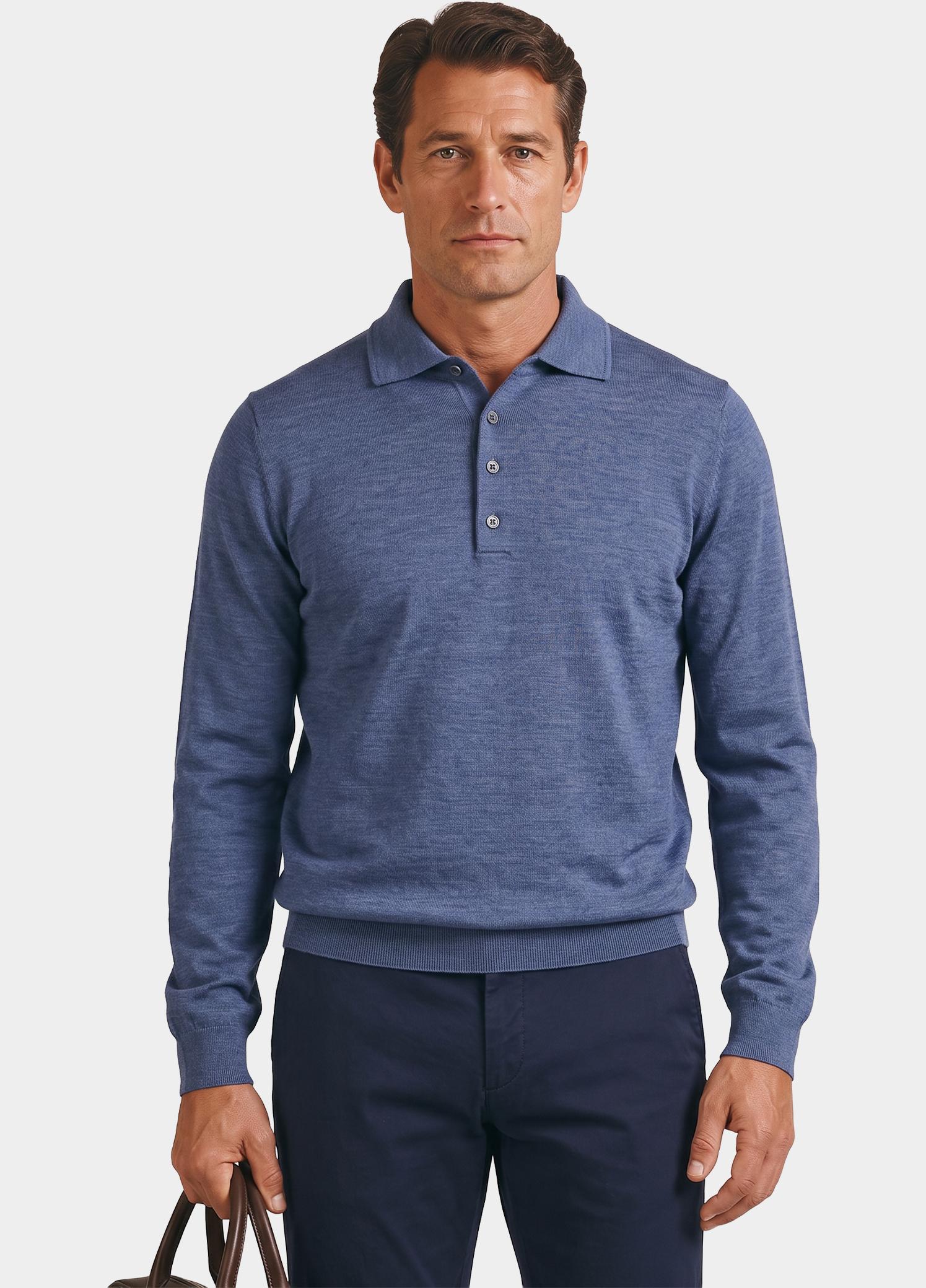 Born With Appetite Polo lange mouwen heren Blauw Anton Polo Ls Merino BWA00005AN14/4035