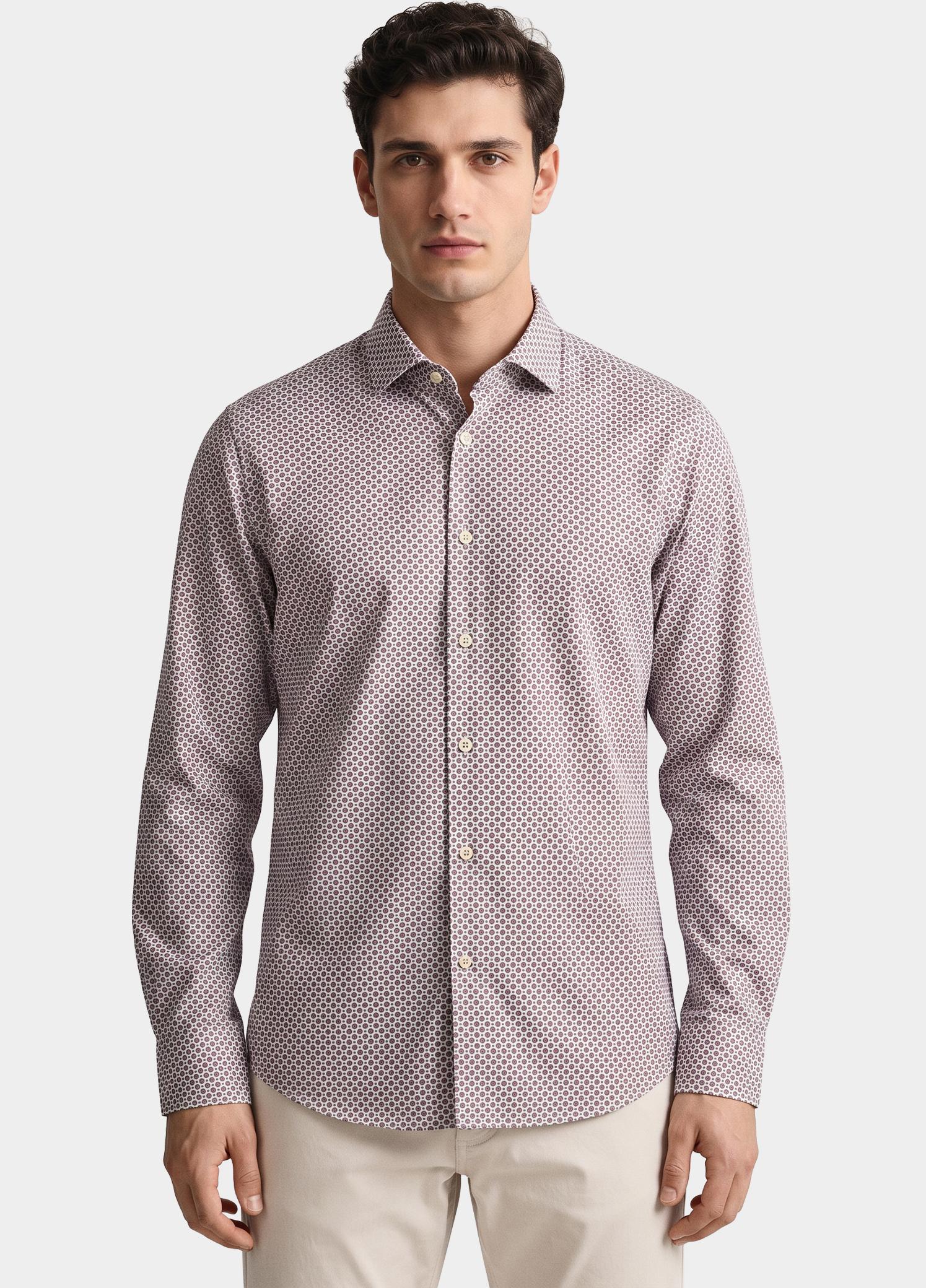 R2 Amsterdam Overhemd heren Paars Printed single technical knit 134.WSP.008/084
