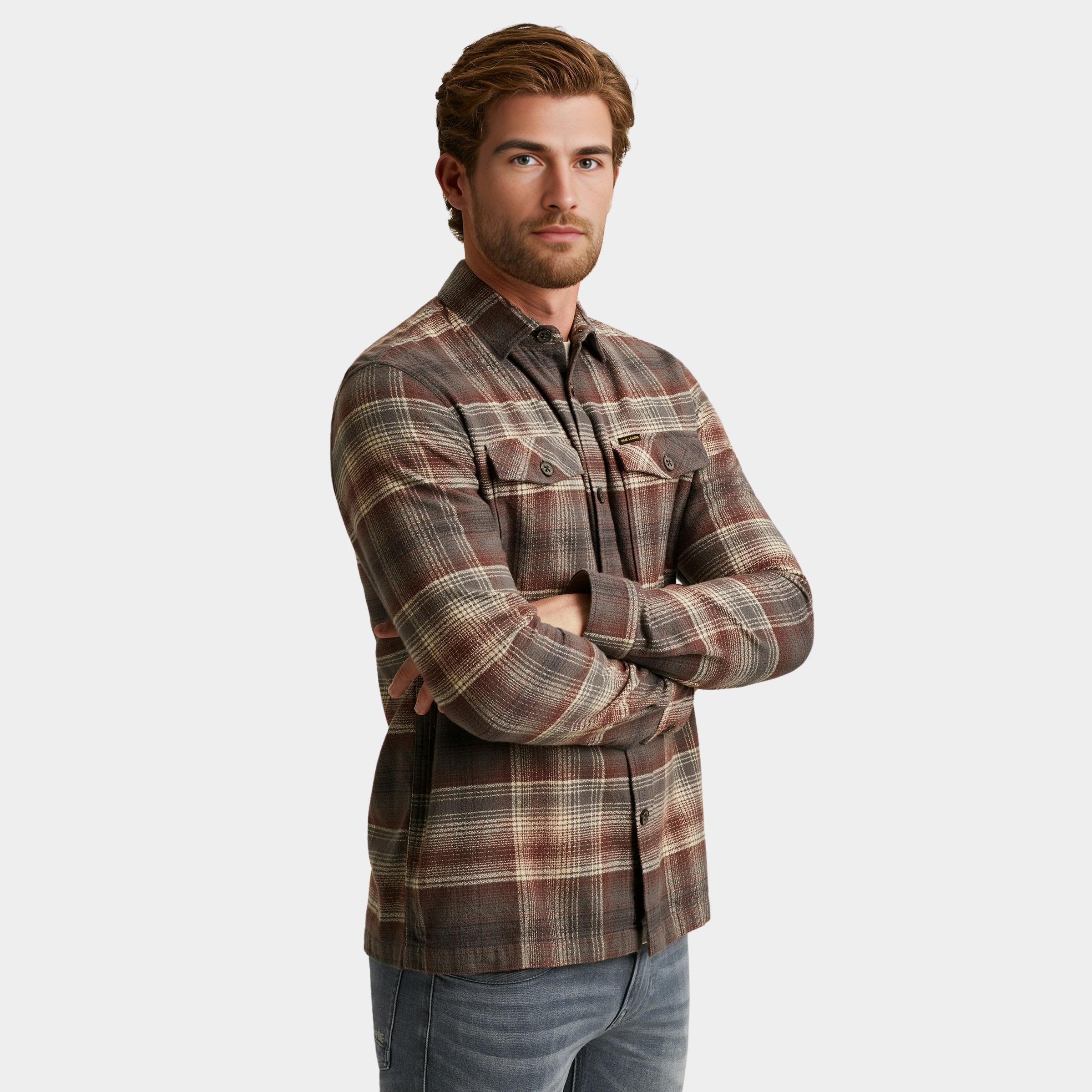 PME Legend Overshirt Bruin LONG SLEEVE SHIRT Brushed Gri PSI2509244/8203