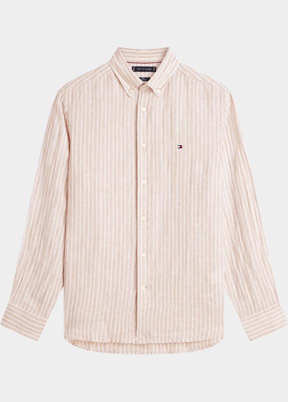 Tommy Hilfiger Casual hemd lange mouw Bruin LINEN BENGAL STRIPE RF SHIRT MW0MW42400/0BK