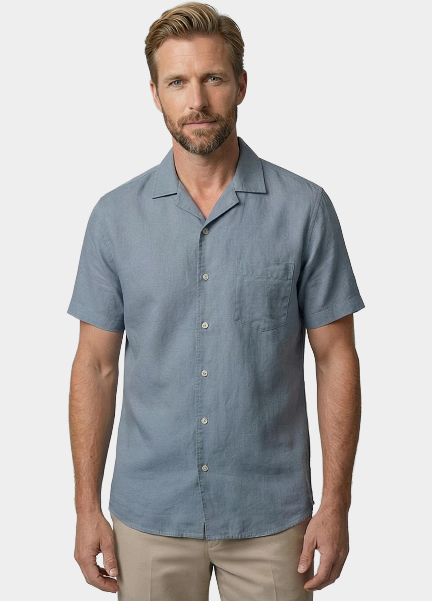Giordano overhemd korte mouw heren Blauw Capri Short Sleeve Resort Gar 616002/64