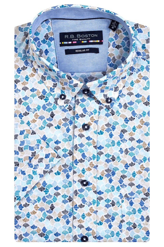 R.B. Boston  Blauw Korte mouw shirt Regular Fit 316670/824