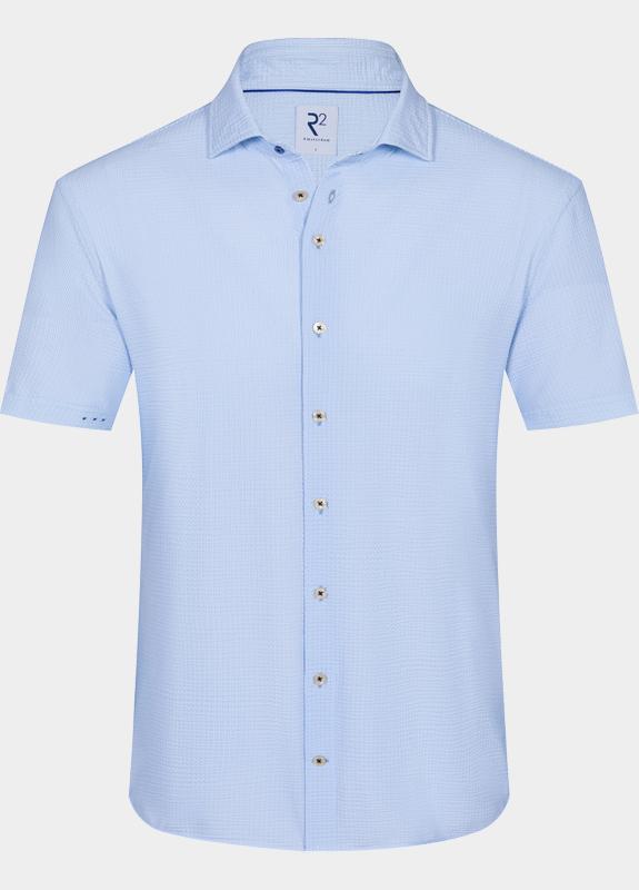 R2 Amsterdam Casual hemd korte mouw Blauw Striped seersucker short slee 132.WSPSS.033/018