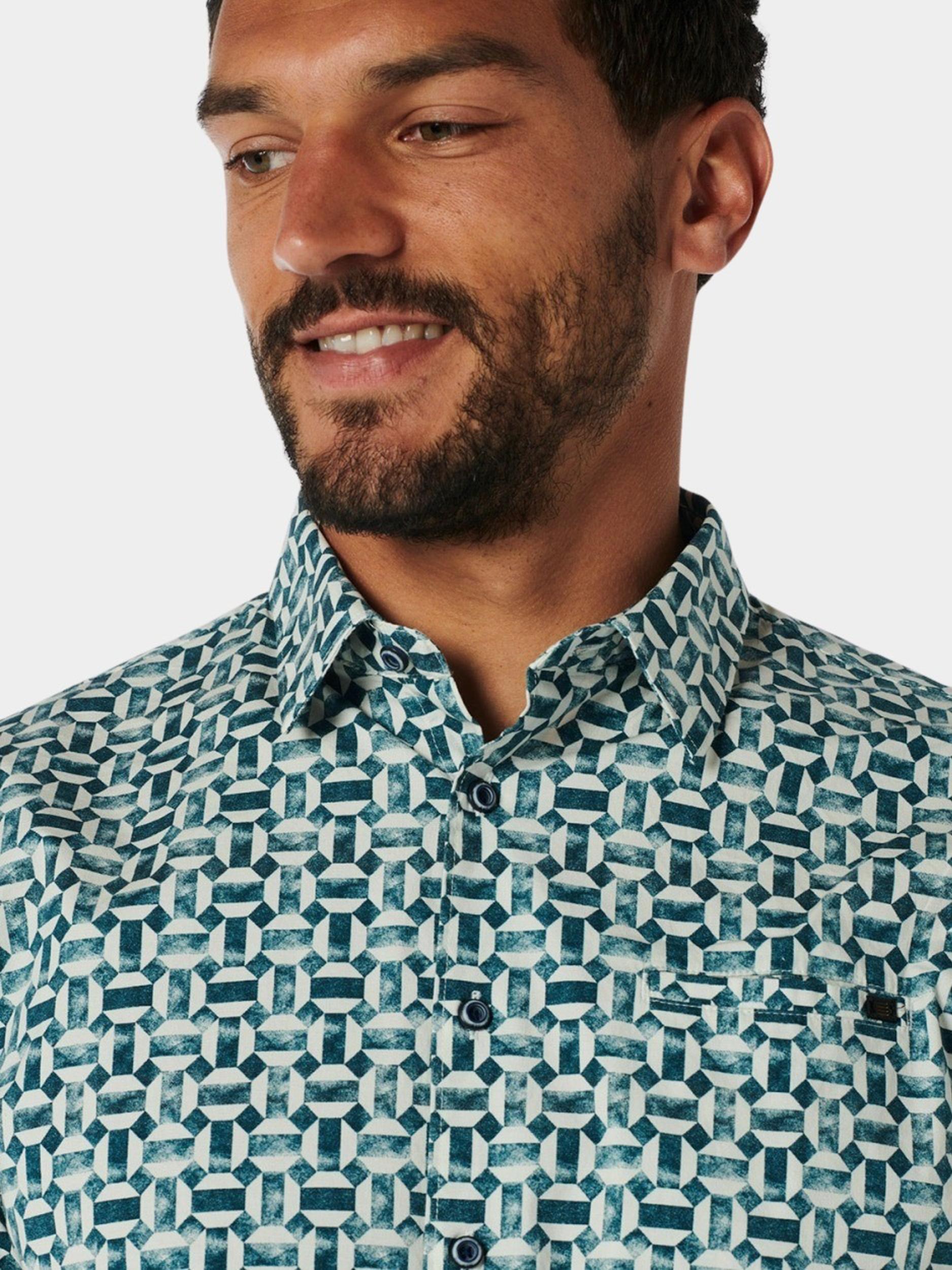 No Excess Casual hemd lange mouw Blauw Shirt Stretch Allover Printed 21430913/131