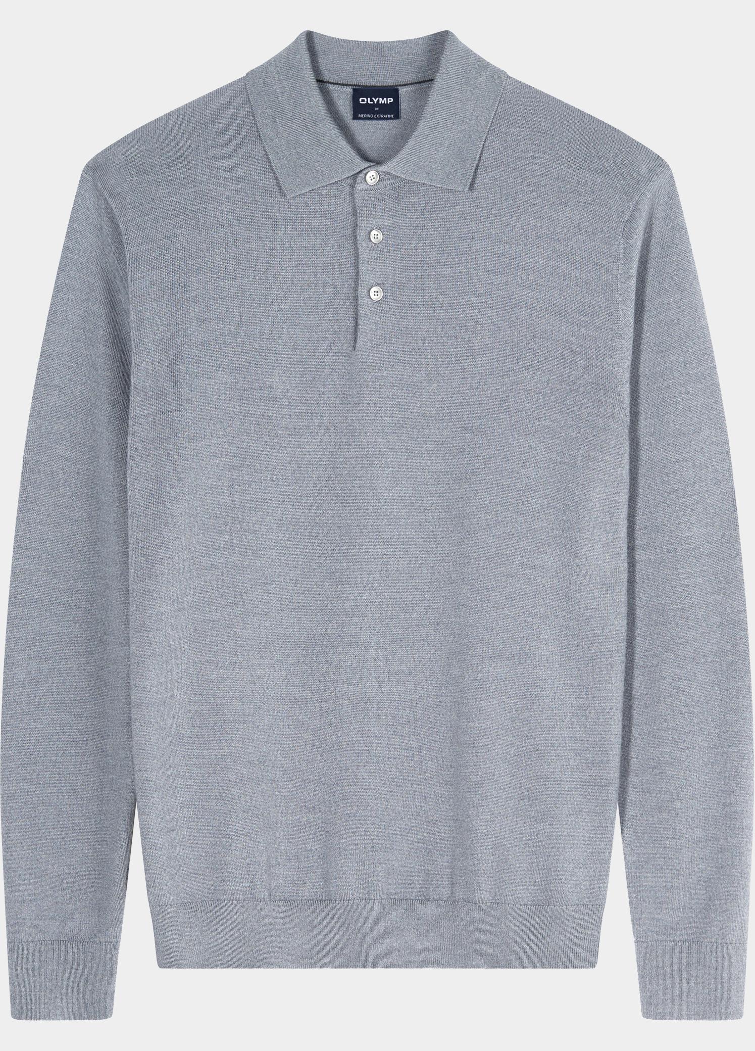 Olymp Polo lange mouwen heren Grijs Polo Strick 533924/63