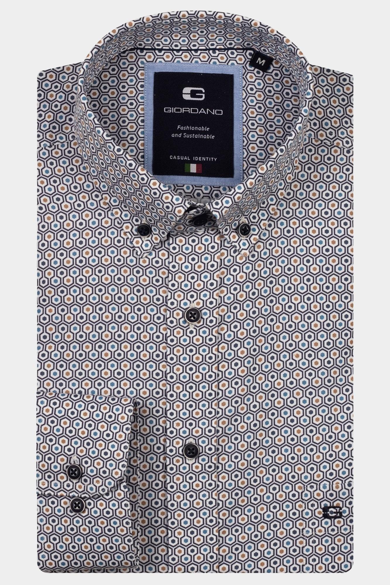 Giordano Casual hemd lange mouw Blauw Brando long sleeve button dow 527041/60