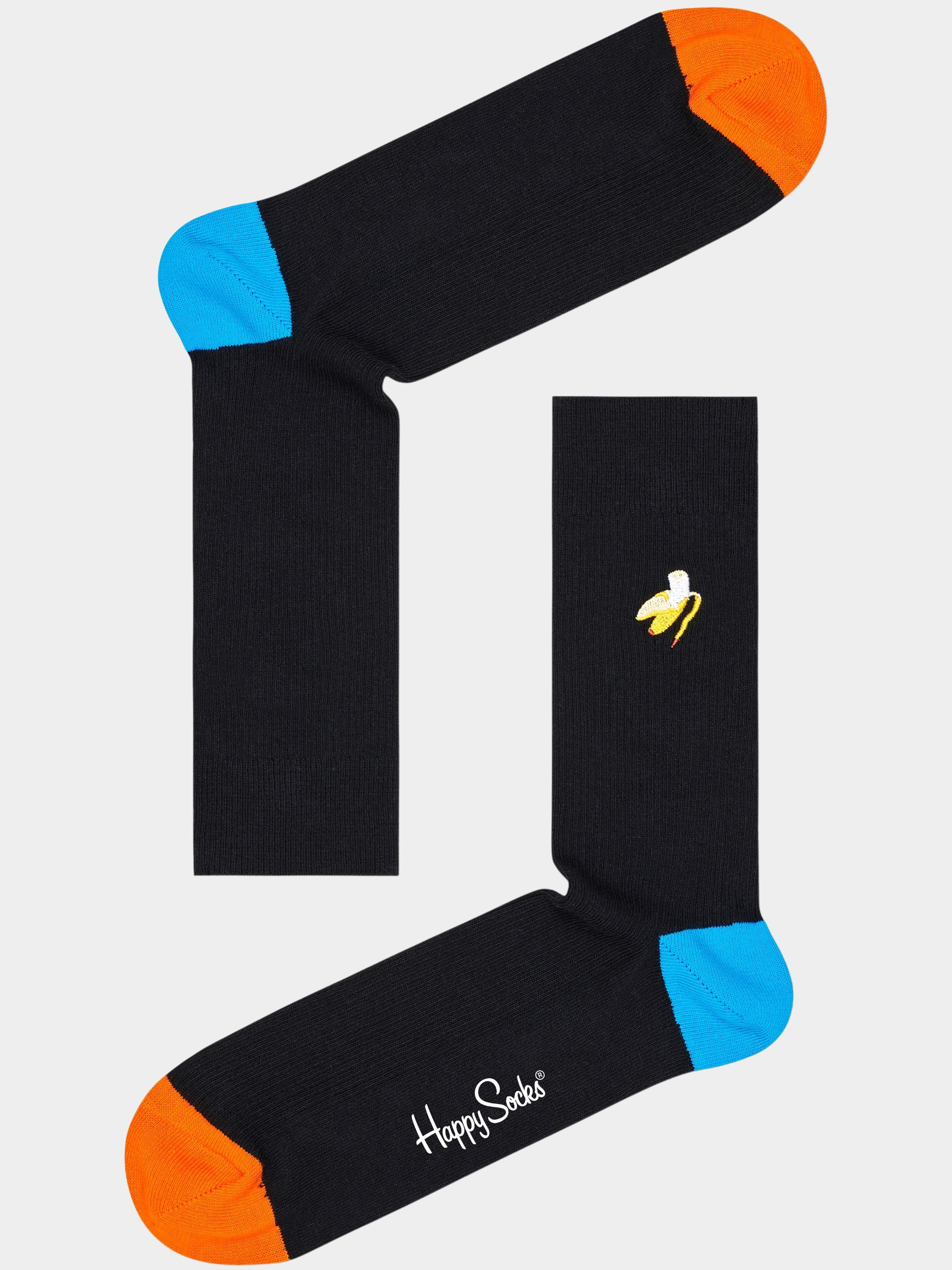 Happy Socks Sokken Zwart Ribbed Embroidery Banana Break REBBS01/9300