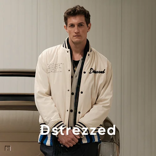 Dstrezzed heren varsity bomber jack in ecru — bekijk de collectie
