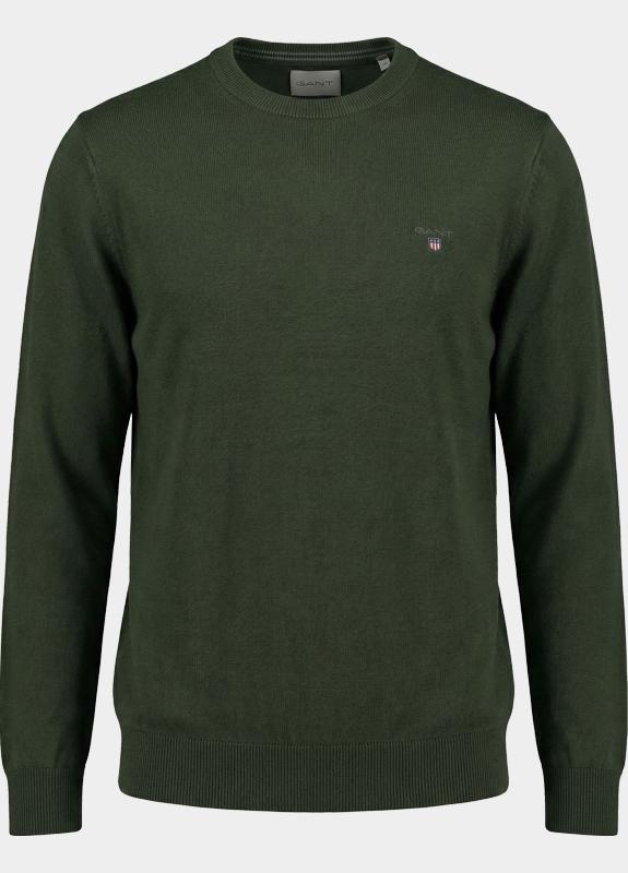 Gant Pullover heren Groen Katoenen trui met ronde hals 8030561/379