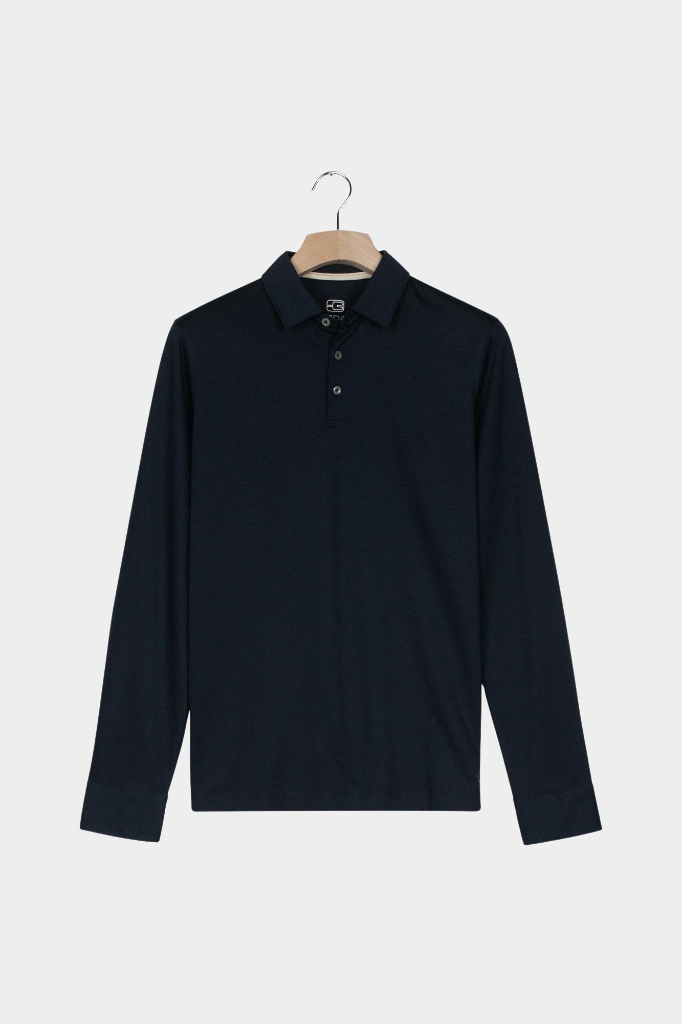 Giordano Polo lange mouw Blauw Luke Poloshirt LS Dobby Knit 523851/60