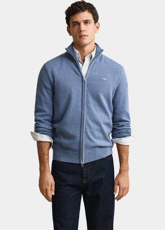 Gant Vest heren Blauw Casual vest van katoen met ri 8030164/906