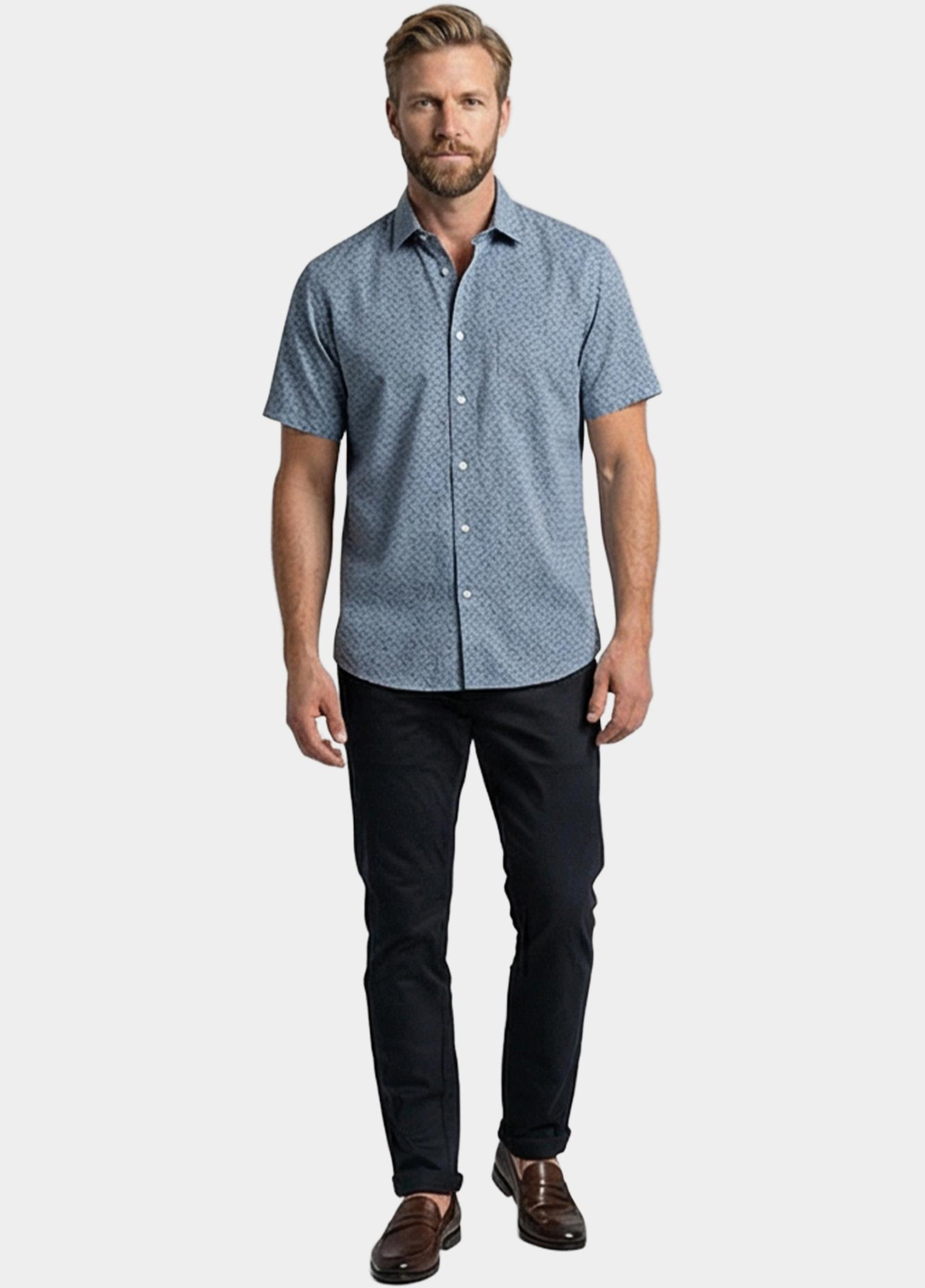 Giordano overhemd korte mouw heren Blauw Puglia Short Sleeve Shirt  Gr 616861/60
