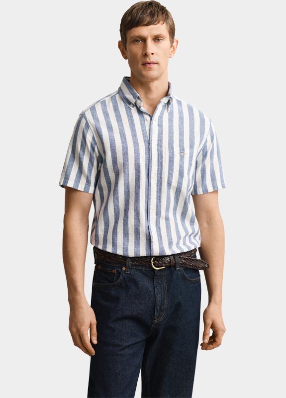 Gant overhemd korte mouw heren Blauw Gestreept overoverhemd met ko 3260020/442