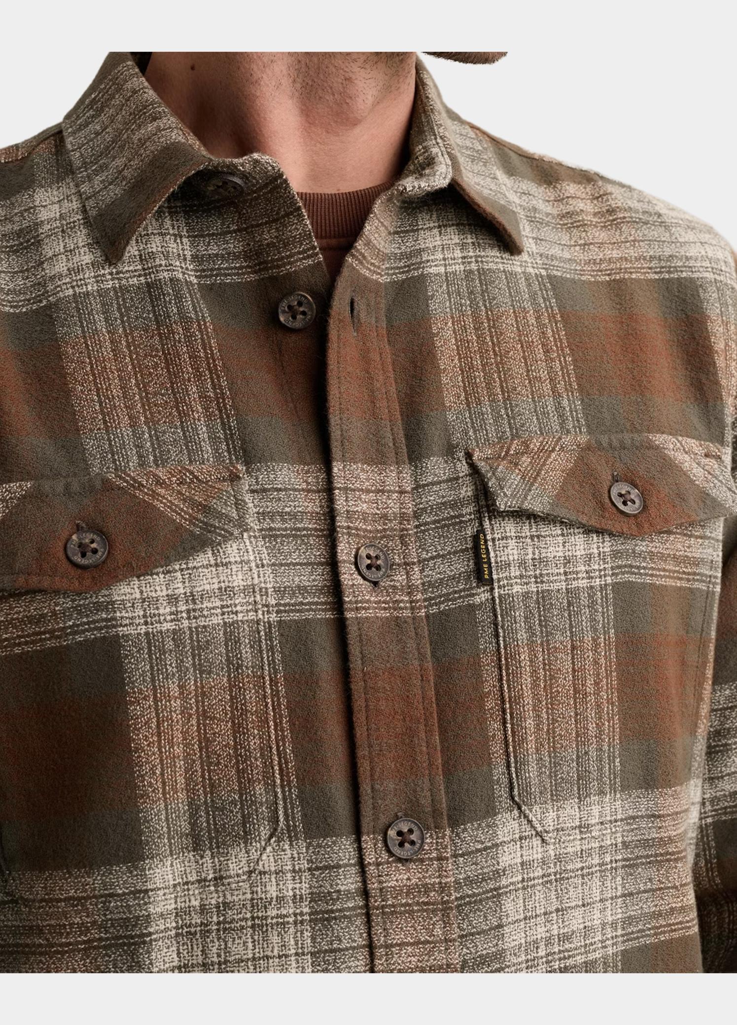 PME Legend Overhemd heren Bruin Long sleeve shirt Shadow Grin PSI2609264/8168