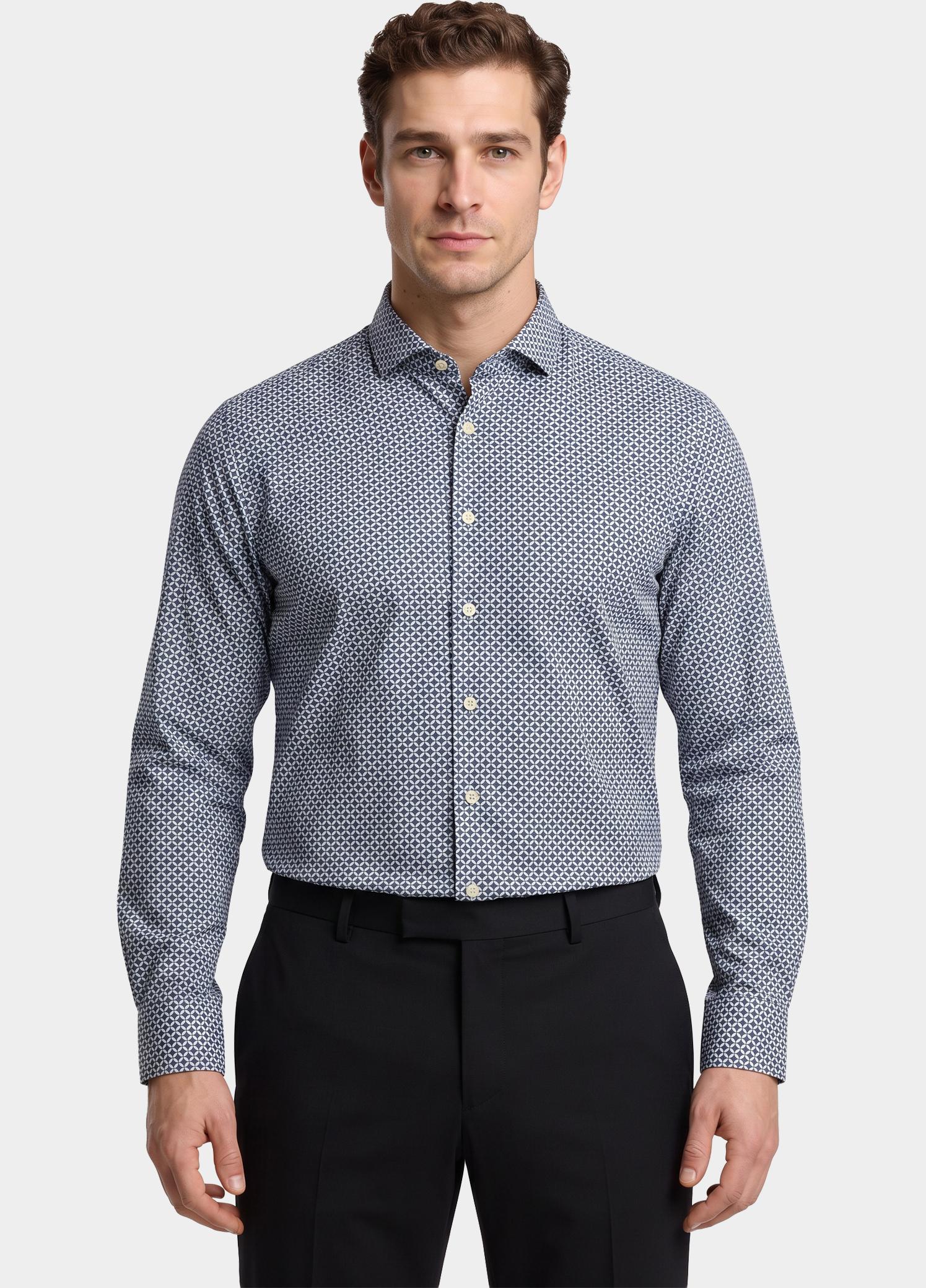 R2 Amsterdam Overhemd extra lange mouw Blauw Printed single jersey shirt 134.WSP.XLS.008/010