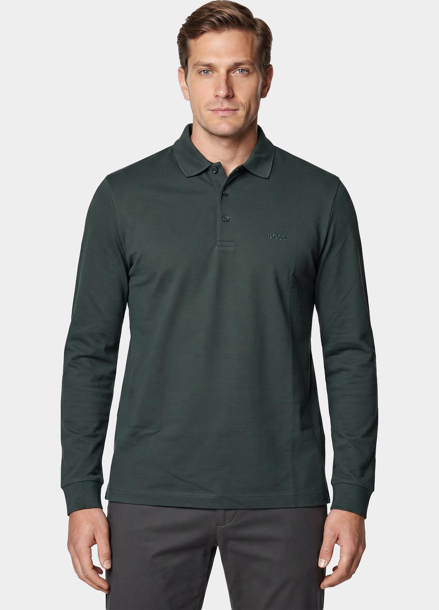 BOSS Black Polo lange mouwen heren Groen Pado 30 10241542 01 50468392/348