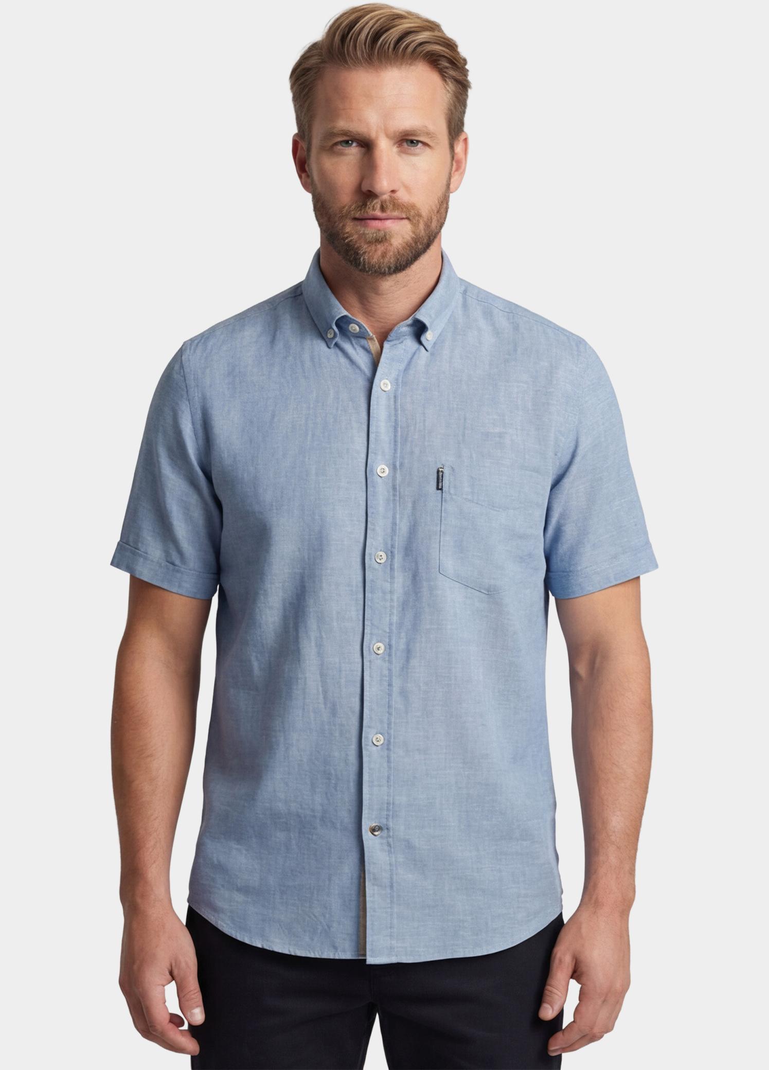 Giordano overhemd korte mouw heren Blauw League Short Sleeve Button Do 616009/64