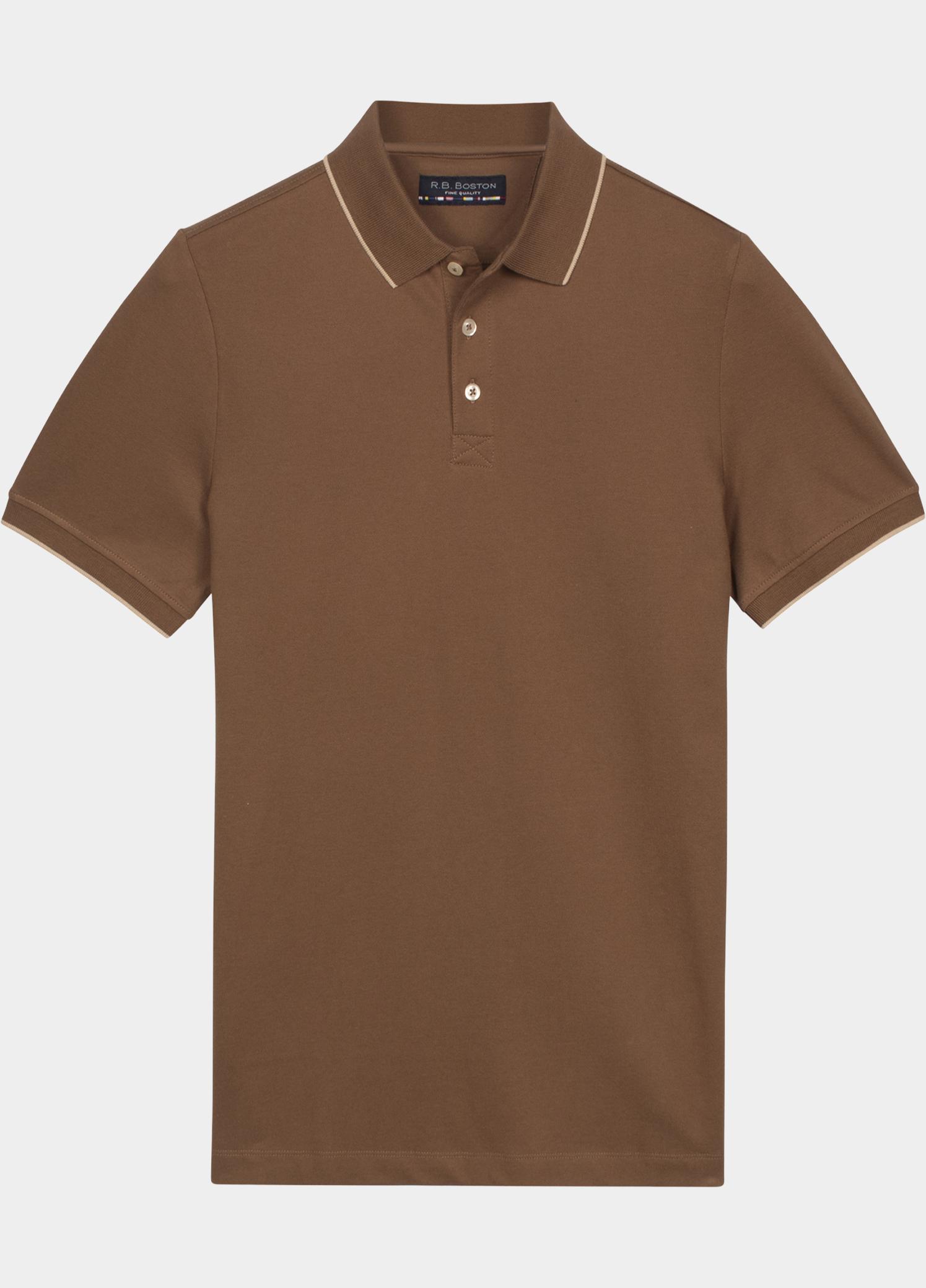 R.B. Boston Polo heren Bruin Polo Shirt  Solid Oxford Piqu 615294-78/86