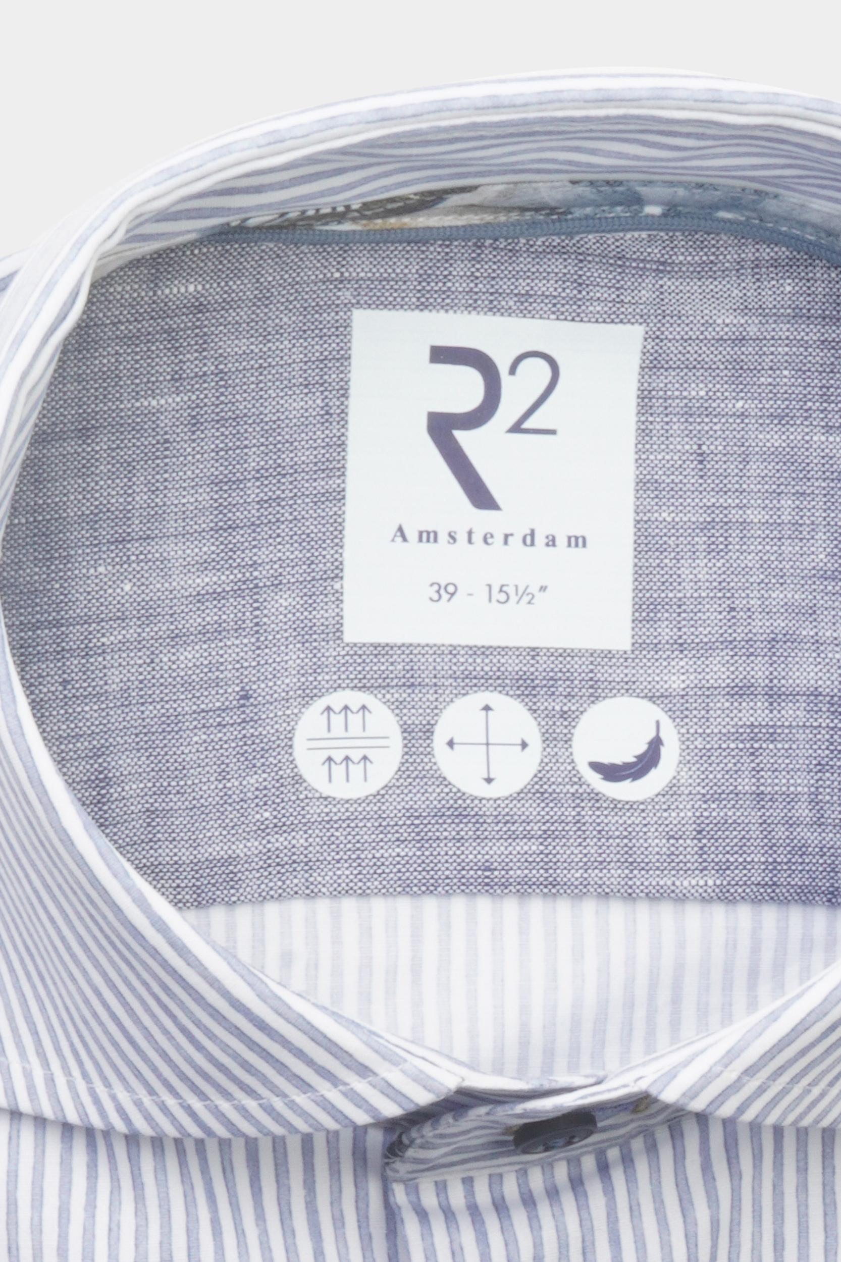 R2 Amsterdam Casual hemd lange mouw Blauw Brown stripe 124.WSP.047/014