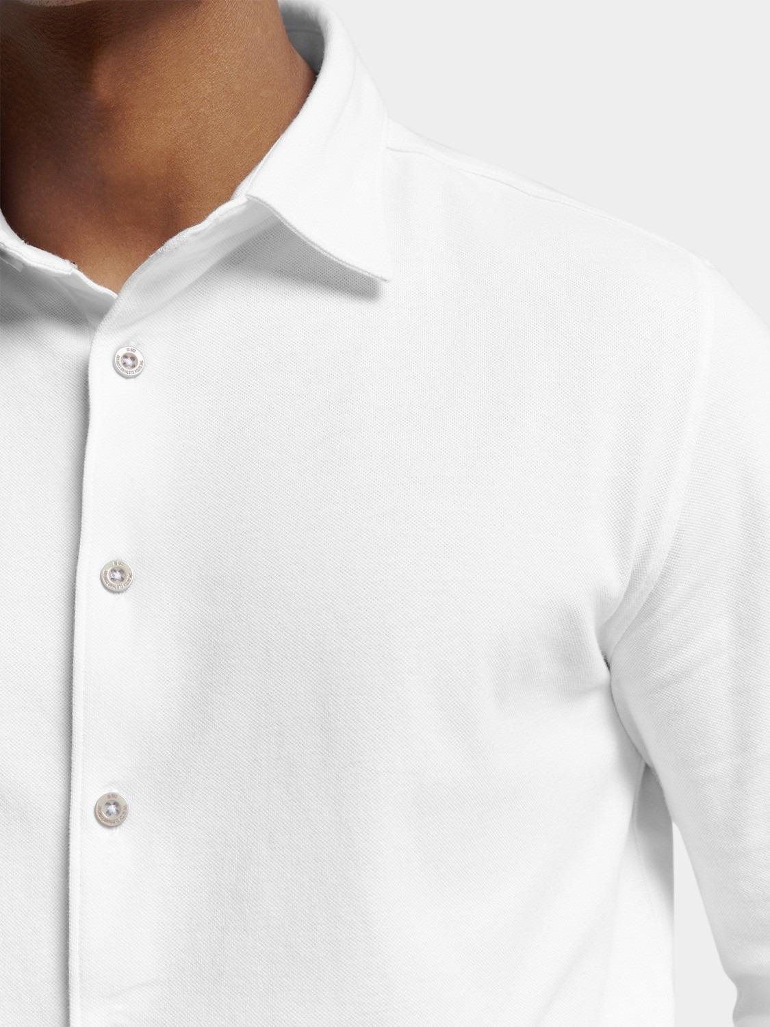 No Excess Casual hemd lange mouw Wit Shirt Jersey Pique Stretch N4186/010