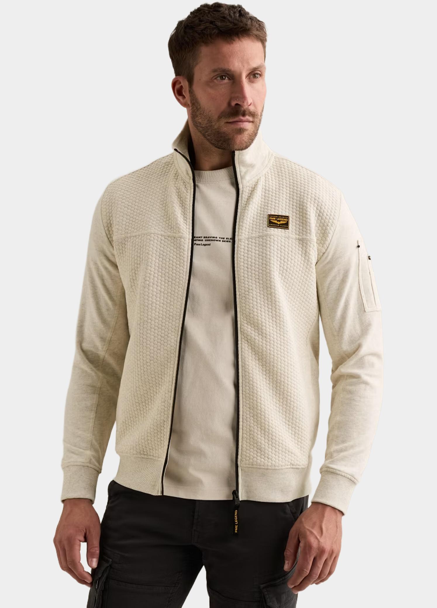 PME Legend Vest heren Beige Zip jacket jacquard interlock PSW2608436/910