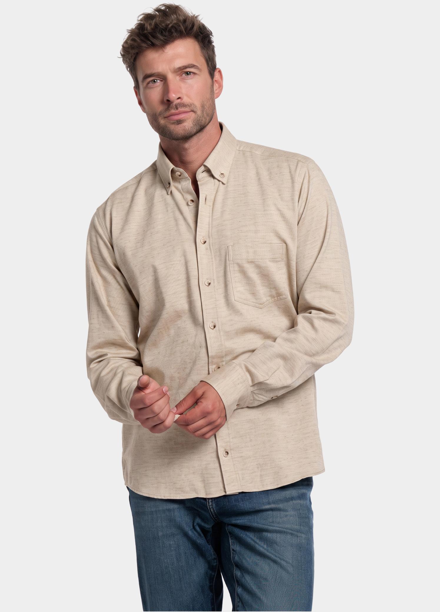 Giordano Overhemd heren Wit Dino Wooltouch melange flanel 627005/81