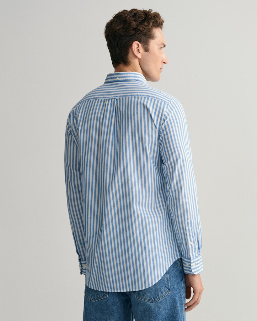 Gant Casual hemd lange mouw Blauw Reg Cotton Linen Stripe Shirt 3230057/471