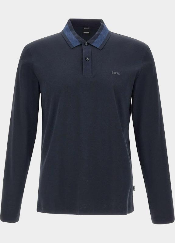 BOSS Black Polo lange mouw Blauw H-Pleins 200 10273705 01 50549257/405