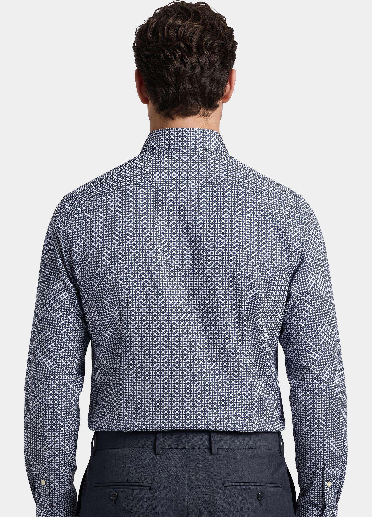 R2 Amsterdam Overhemd extra lange mouw Blauw Printed single jersey shirt 134.WSP.XLS.008/010