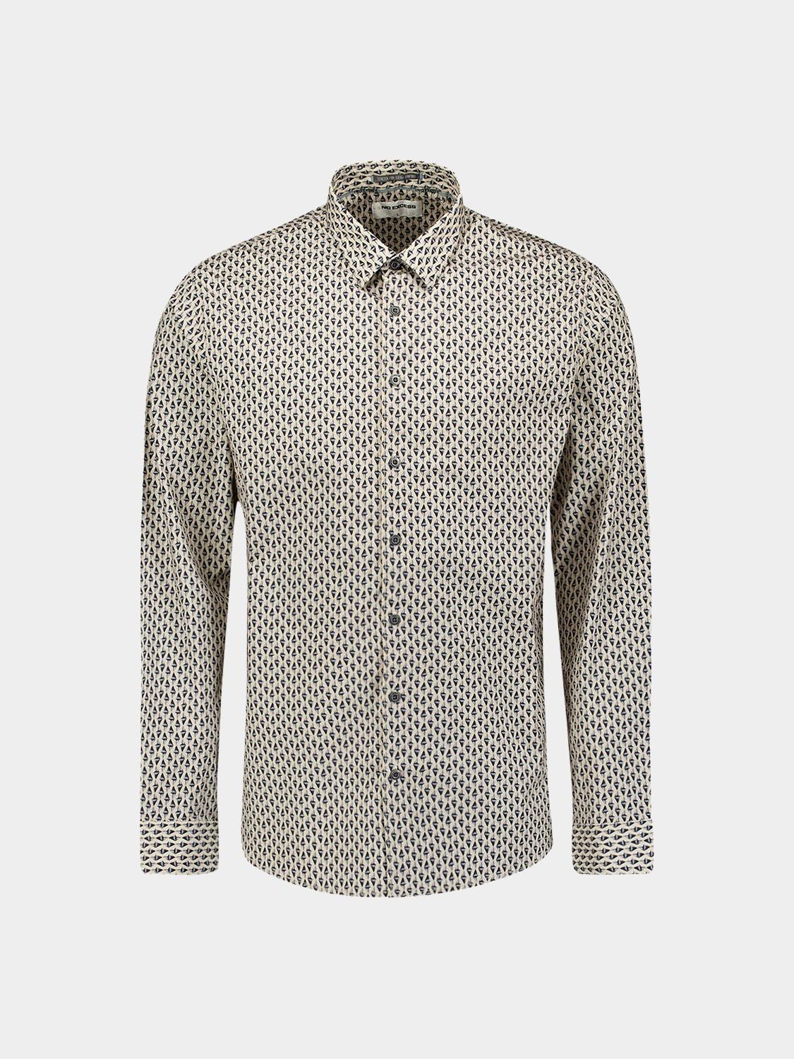 No Excess Casual hemd lange mouw Wit Shirt Stretch Allover Printed 29430922/010