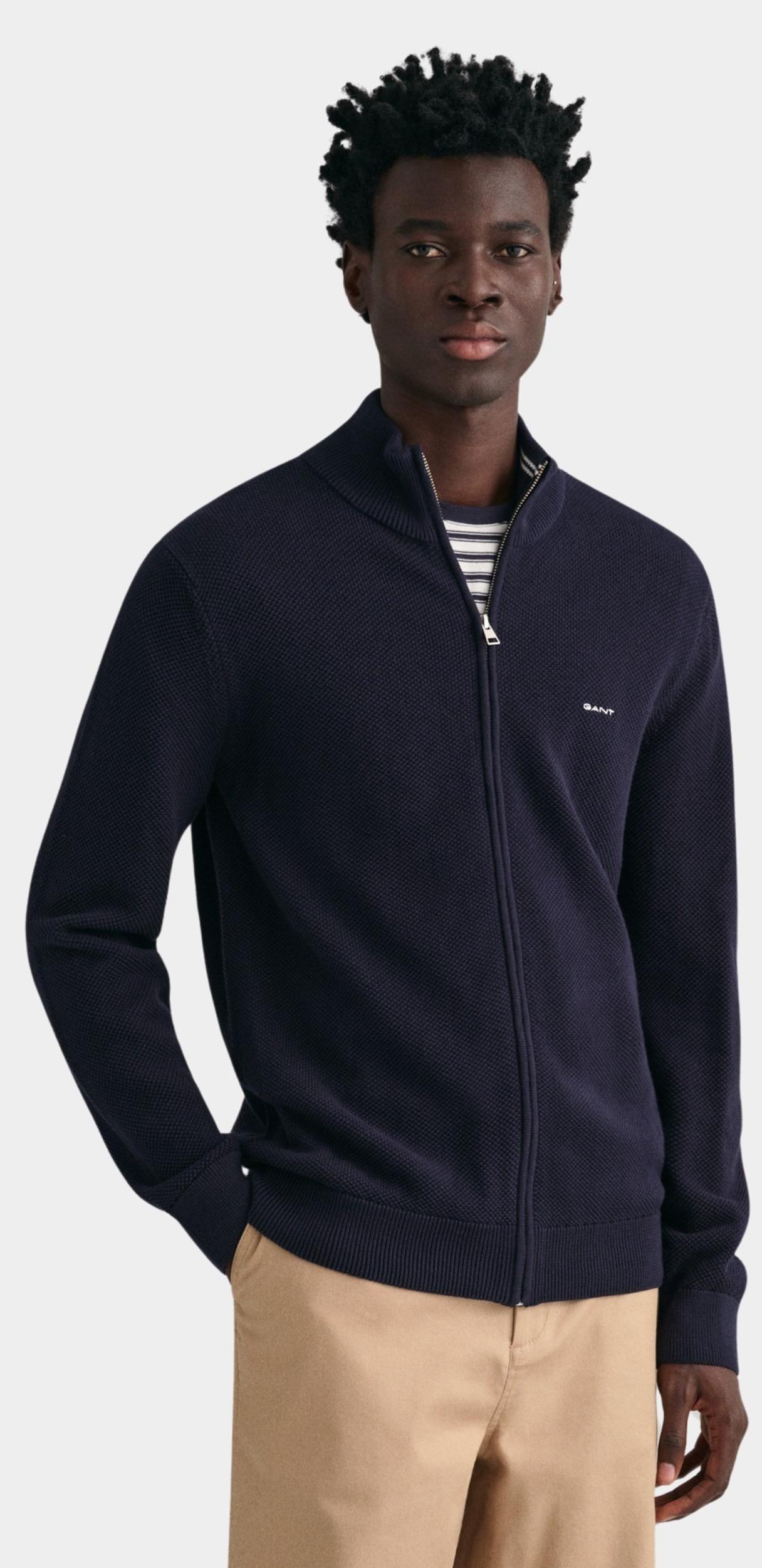 Gant Vest heren Blauw Cotton Pique Zip Cardigan 8040524/433