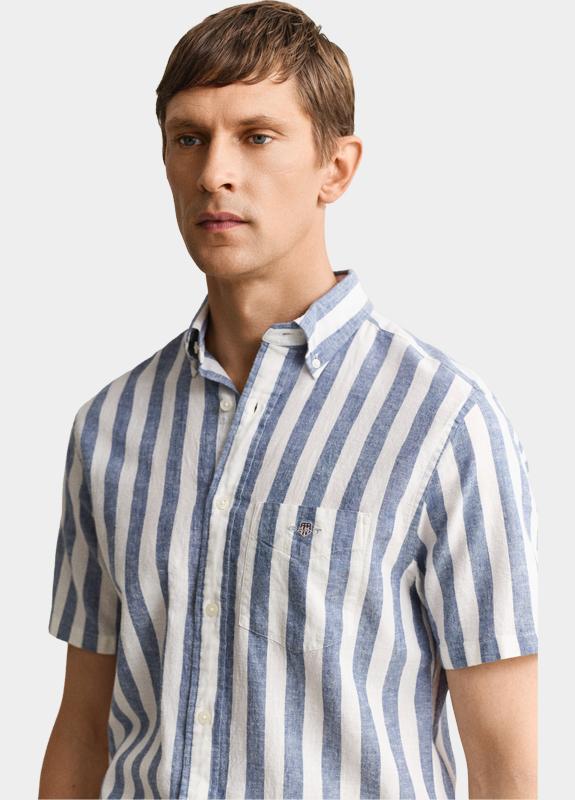 Gant overhemd korte mouw heren Blauw Gestreept overoverhemd met ko 3260020/442