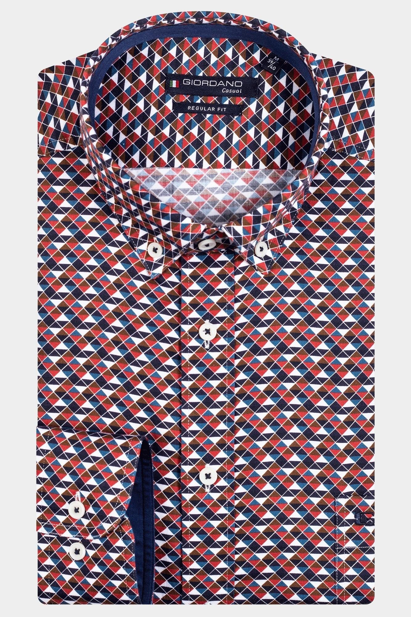 Giordano Casual hemd lange mouw Rood Ivy, LS Button Down Multi Dia 327018/30