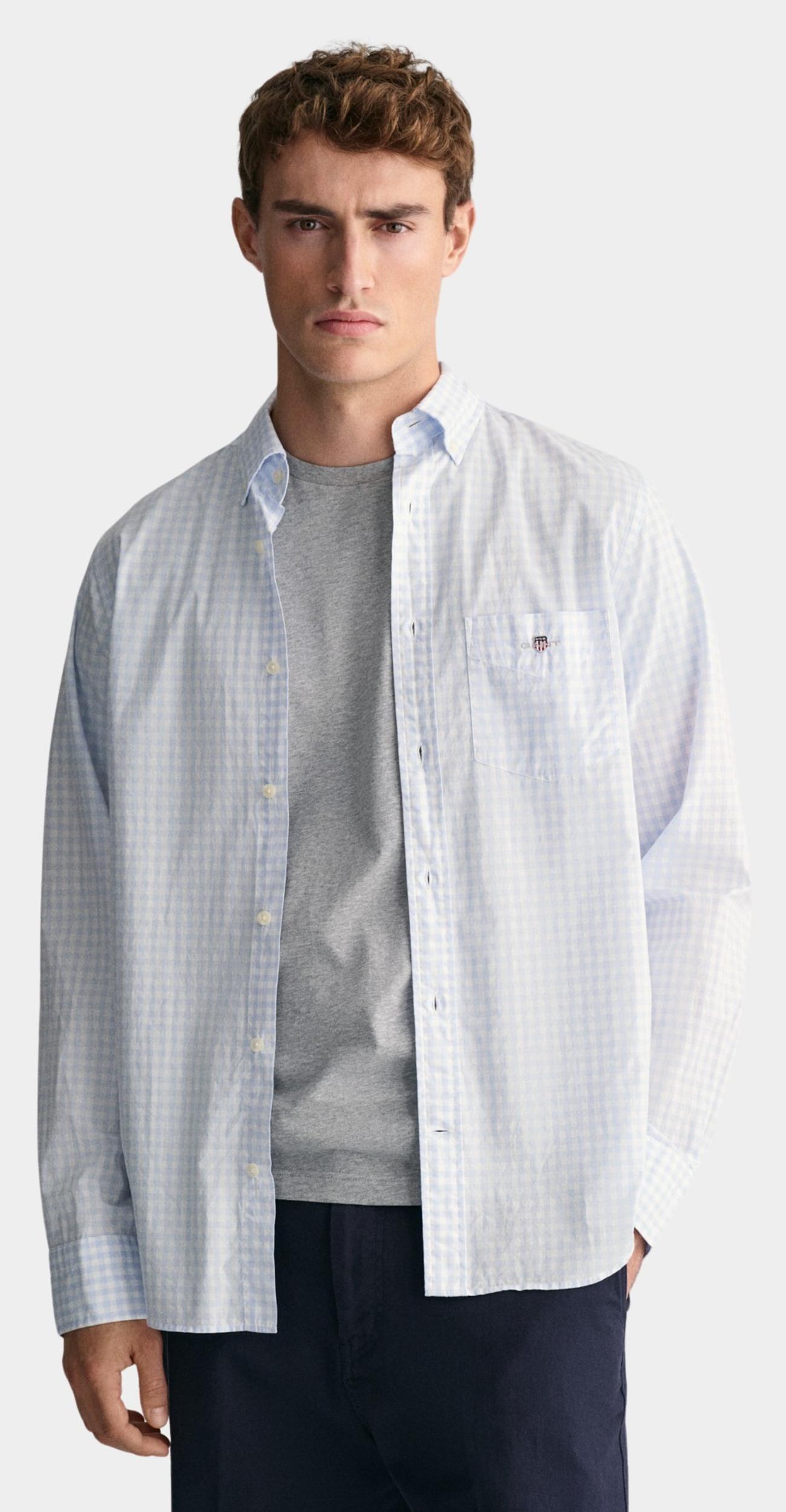 Gant Casual hemd lange mouw Blauw Poplin Gingham Shirt 3000120/455