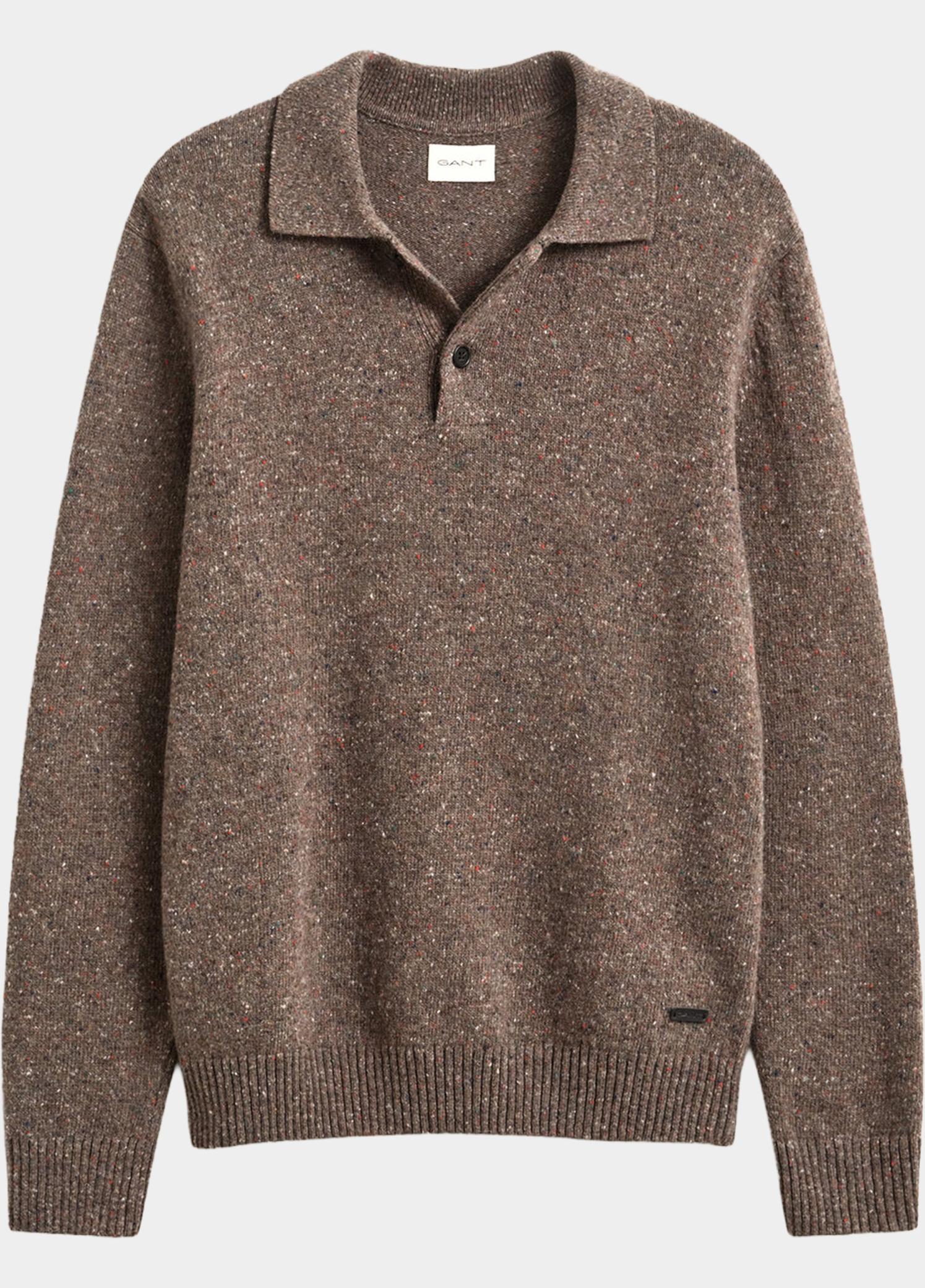 Gant Polo lange mouwen heren Bruin Polotrui van wolmix met kleur 8040263/260