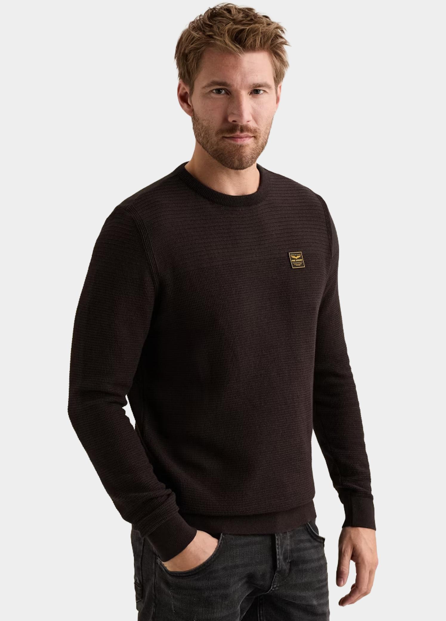 PME Legend Pullover heren Paars R-neck cotton mouline PKW2610300/4357