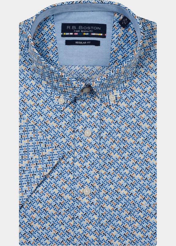R.B. Boston overhemd korte mouw heren Blauw Marshall SS Button Down 616670/242