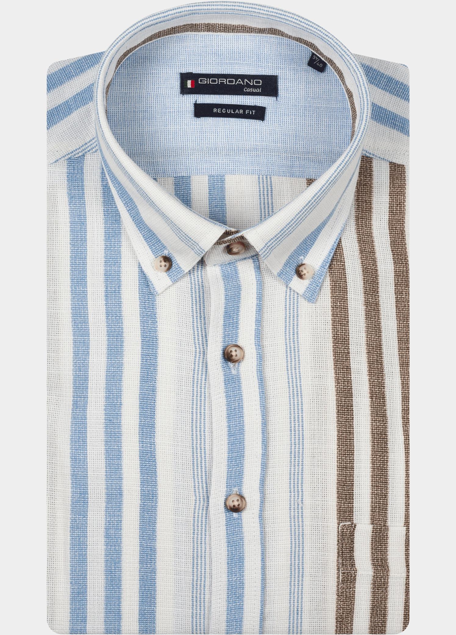 Giordano overhemd korte mouw heren Blauw League Short Sleeve Button Do 616109/61