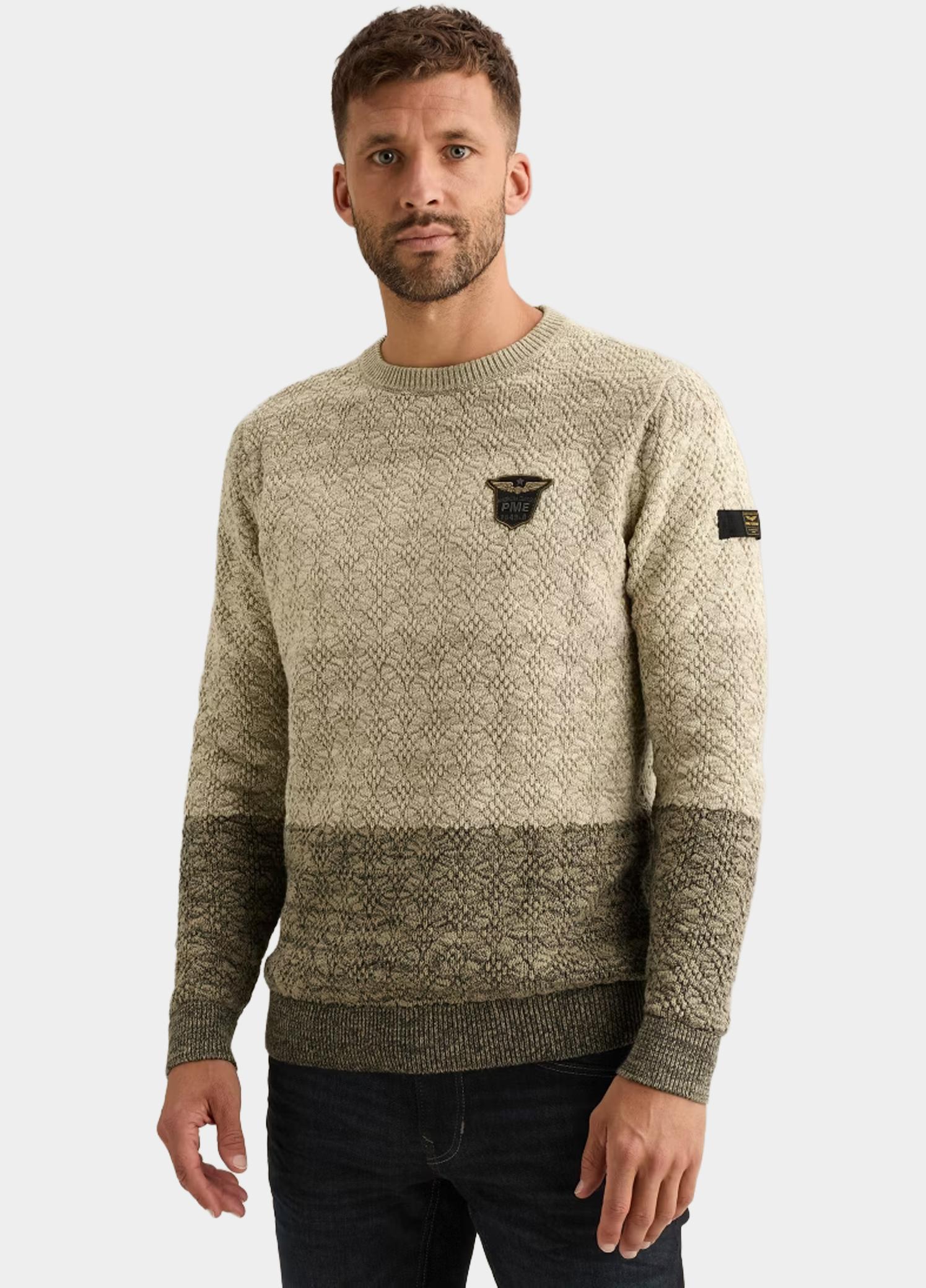PME Legend Pullover heren Beige R-neck gradient knit PKW2609334/7013